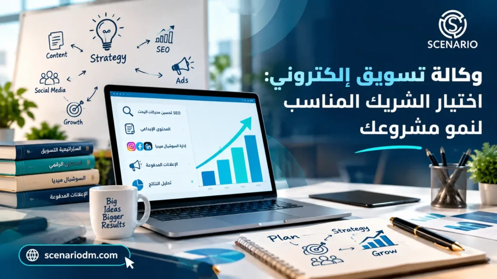 وكالة تسويق إلكتروني لإدارة SEO والمحتوى والإعلانات والسوشيال ميديا ودعم نمو الشركات