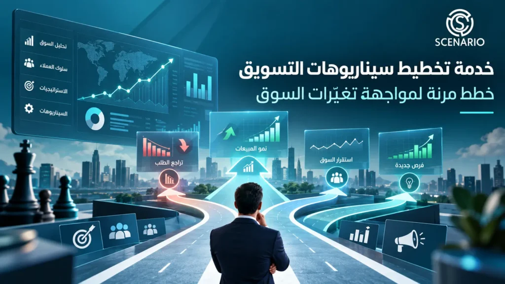 خدمة تخطيط سيناريوهات التسويق لبناء خطط مرنة تتعامل مع تغيرات السوق والطلب والمنافسة